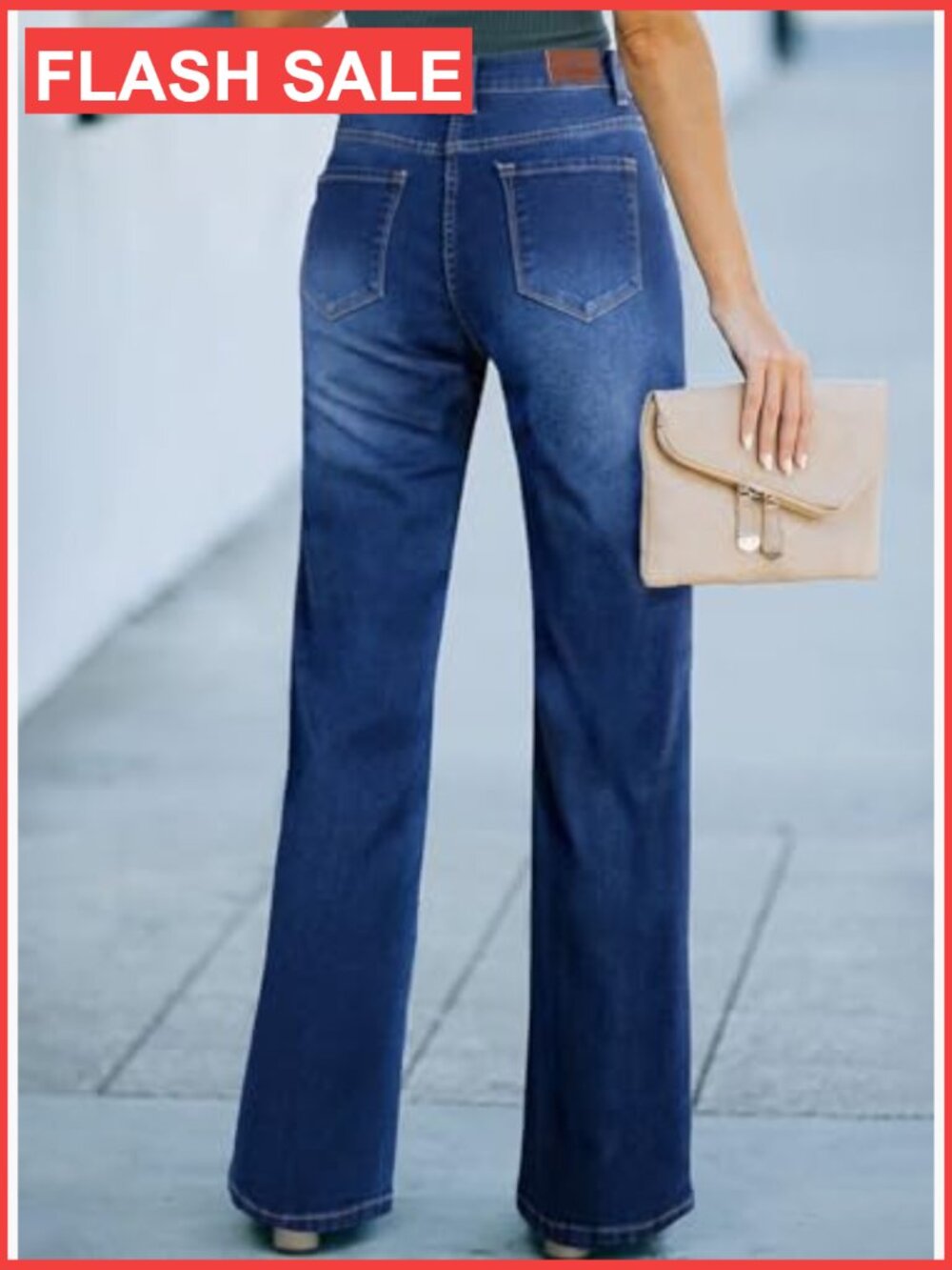 High Waisted Wide Leg Jeans Straight Leg Denim Pants with Pockets - Picture 2 of 7